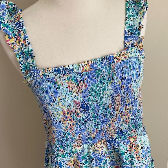 J. Crew Floral Smocked Tiered Midi Dress Ruffle Lined Size Medium - Picture 2 of 13